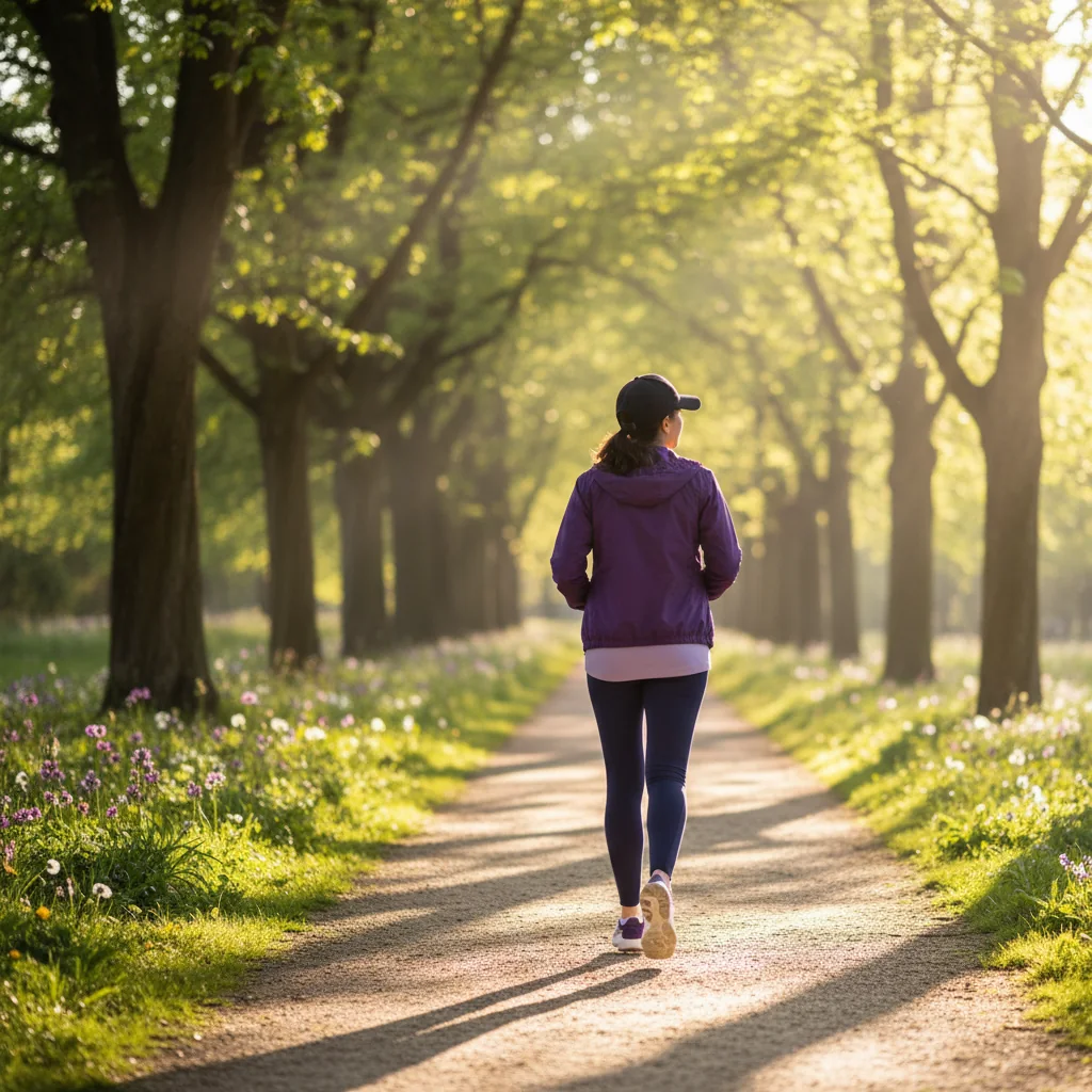 Aktiver Lebensstil Morgenroutine - Person beim Spazieren im Park